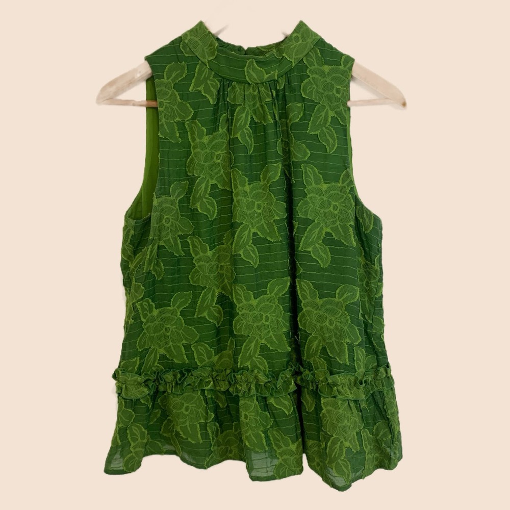 Maeve Savannah Sleeveless Mock Neck Swing Blouse Size 6 Green Floral